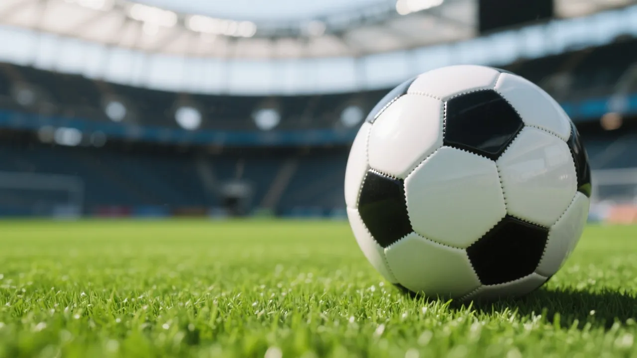 足球与球场草皮特写